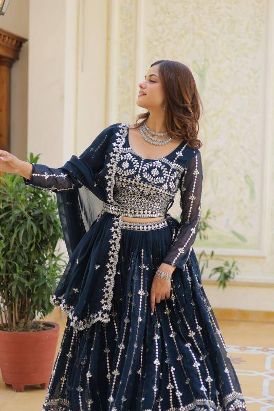 Ram-085 Georgette Blue Surat lehengha choli wholesalers